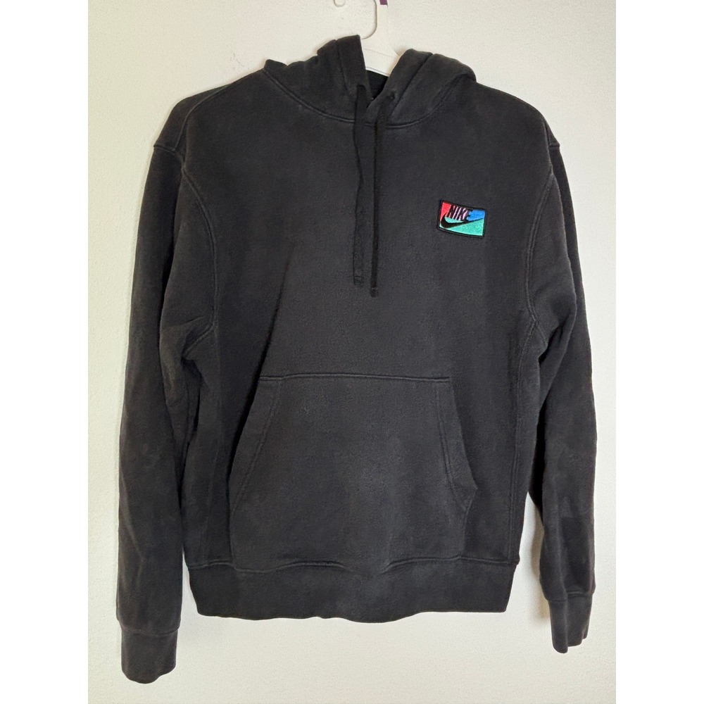 Nike Mens‎ Sportswear Fleece Hoodie Black Multi Color Retro Logo Patch Small